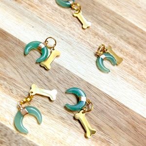 Green Aventurine and Bone Charms , Dog Charms, Gifts, Crystals - Green